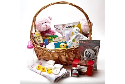 Metro Denver baby girl gift basket with essentials and gourmet treats