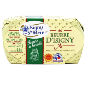 Isigny Sainte Mere Salted Butter 250g &ndash; Premium French butter with a rich golden-yellow color and subtle hazelnut flavor, available at 5280 Gourmet.