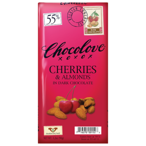 Chocolove Cherries & Almonds in Dark Chocolate Bar 55% Cocoa 3.2 Oz LOCAL