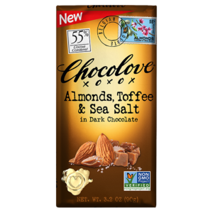 Chocolove 55% Dark Chocolate Bar with Almonds, Toffee & Sea Salt LOCAL