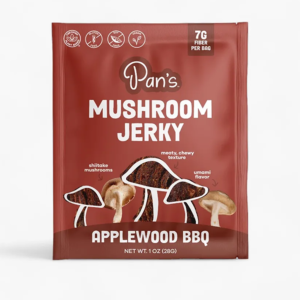 Pan&rsquo;s Applewood BBQ Mushroom Jerky plant-based shiitake snack package