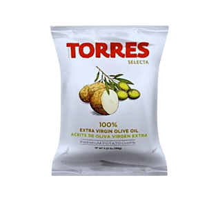 Torres Potato Chips in Extra Virgin Olive Oil 90g bag front view